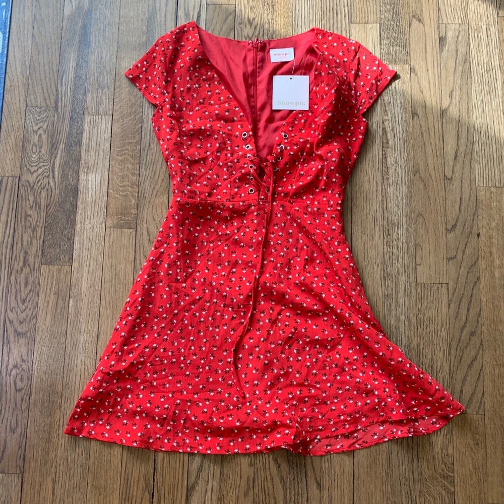 Showpo red floral dress